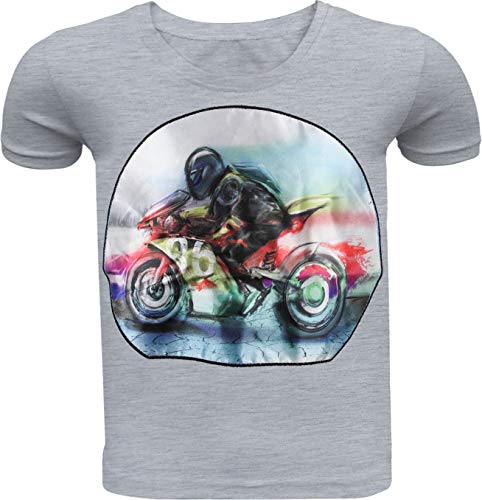 Auto Motorrad Kinder Jungen T-Shirt LED Kurzarm Shirt Hemd Polo Rundhals Freizeit (128-134, Grau Motorrad) von Unbekannt