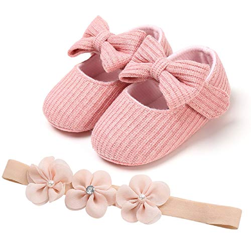 Auxma Babyschuhe für 0-18 Monate, Baby Mädchen Bequeme Anti-Rutsch Prinzessin Kleinkind Schuhe Krabbel Hausschuhe mit 1 PC Stirnbänder Haarband (11cm/0-6 M, UU) von Unbekannt