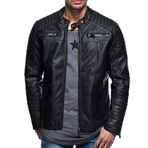 BIKER JACKE KUNST - HERREN LEDERJACKE MOTORRADJACKE BIKERJACKE Black SCHWARZ MOTORRAD Designer Sweat Jacke men leather jacket Deep black slim fit NEU New (L, Schwarz) von Unbekannt