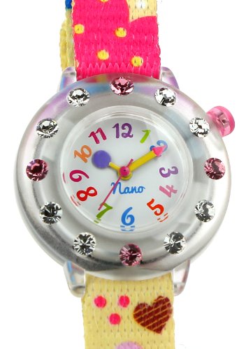 Baby Girl 's Nano Strass transluzent Analog Quarz Armbanduhr 095 mit Swarovski Strass Multicolours Nylongurt von Unbekannt