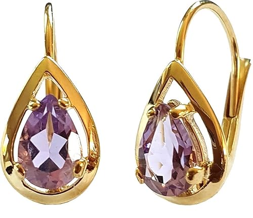 Boutons Ohrringe Amethyst violett lila Tropfen 333 Gold Gelbgold Damen von unbekannt