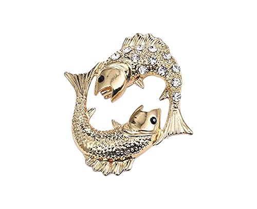 Brosche Schmuck Fische Sternzeichen Gold Stahl Strass, Edelstahl von Unbekannt