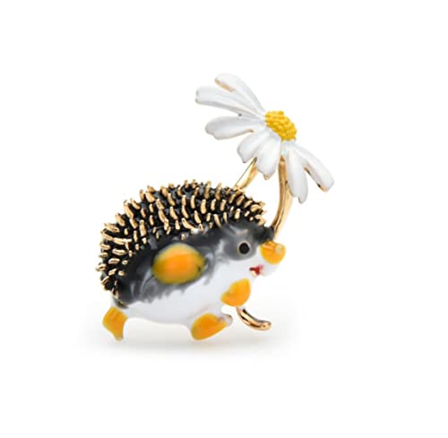 Brosche Schmuck Igel & Gänseblümchen aus Stahl., Edelstahl von Unbekannt