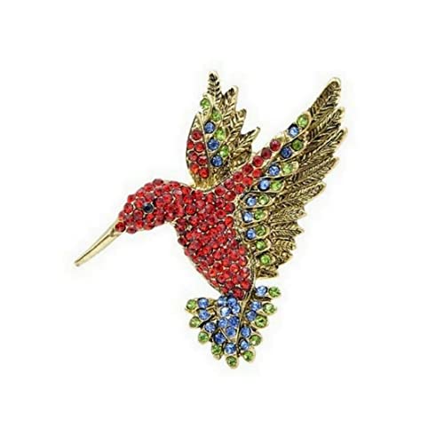 Brosche Schmuck Vogel Kolibri Strass Kristall Rot, Edelstahl von Unbekannt