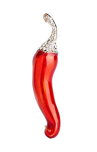 Brosche mit rotem Chili-Horn, Symbol Italien, Glücksbringer., Edelstahl von Unbekannt