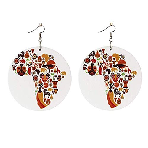 Bunte afrikanische Karte Ohrringe aus Holz, Haken, runde hängende Ohrringe, Anhänger, Schmuck für Damen und Mädchen von Unbekannt