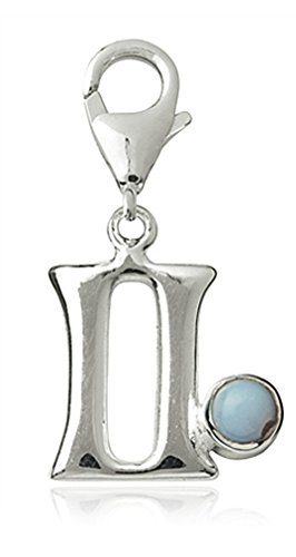 Charm Sternzeichen Anhänger Zwilling 18mm, 925 Sterling Silber mit Chalcedon Edelstein blau, Sternbild für Armband Kette von TEMPELWELT