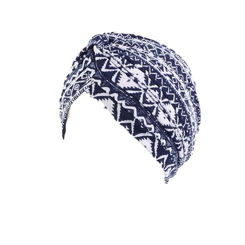 Chemo Kopfbedeckung für Damen UK Weiche Stretch Beanie Turban Kopftücher Chemo Caps Kopftuch Stretch Weiche Mütze, Marineblaues Muster, Einheitsgröße von Unbekannt