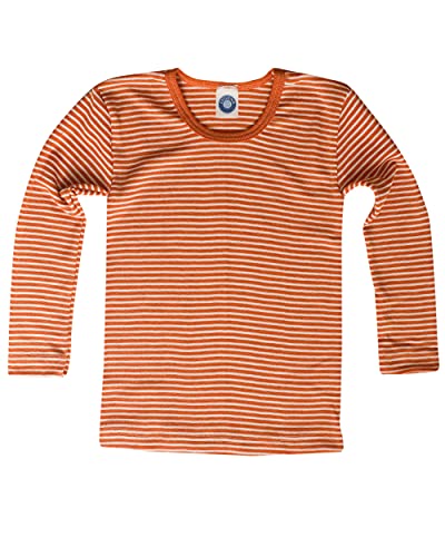 Cosilana, Kinder Unterhemd Langarm, 70% Wolle (kbT), 30% Seide (Safran-Orange Geringelt, 128) von Cosilana