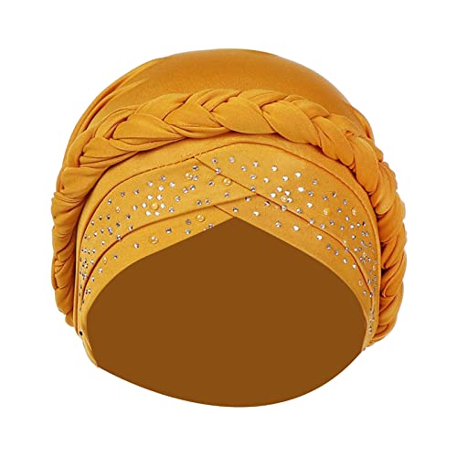 Damen-Casual-Hut Elastische einfarbige bequeme flache Damen-Hut-Perlen-Blumen-Haar-Kappe Atmungsaktives Kopftuch (Yellow, M) von Unbekannt
