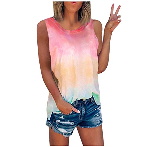 Damen Loose Tank Top - Ärmelloses T-Shirt Casual Tops (S-5XL) T-Shirt Damen Rundhals Tie-Dye Sommer Bluse Damen Bluse Pailletten, Burgunderrot, 54 von Unbekannt