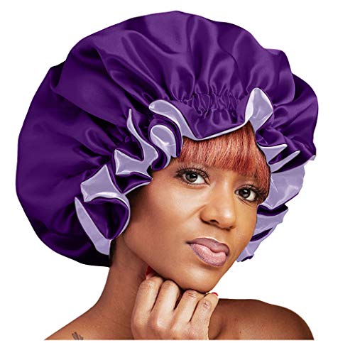 Damen Seide Schlafmütz Atmungsaktive Nachtmütze Kopfbedeckung mit klassischer und bequemer Form Verpackung Satin Schlafmütz doppelschicht Satin Bonnet für locken Verstellbare Satin Mütze Lila von Unbekannt