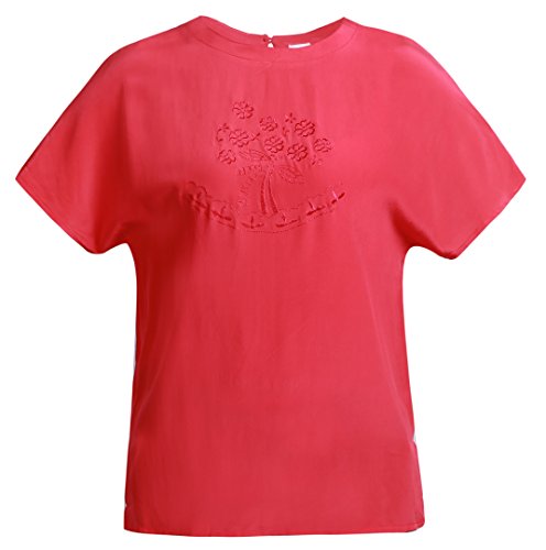 Damen Shirt Tops Hemd 100% Seide Kurzarm Kurze Ärmel Rot 4C Uni Unifarbe Stockmuster (42) von Unbekannt