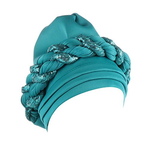 Damen Sommer Muslim Twin Farbe Pailletten Space Layer übertrieben Kopftuch Hut Mode passender Ball Kopftuch Hut Kopfband Damen Sommer von Generic