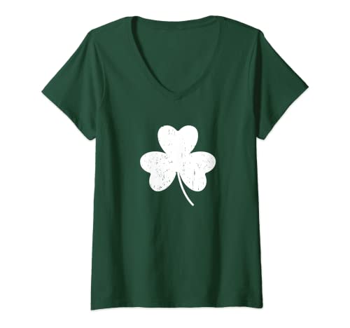 Damen Vintage Irish Clover T-Shirt mit V-Ausschnitt von Unbekannt