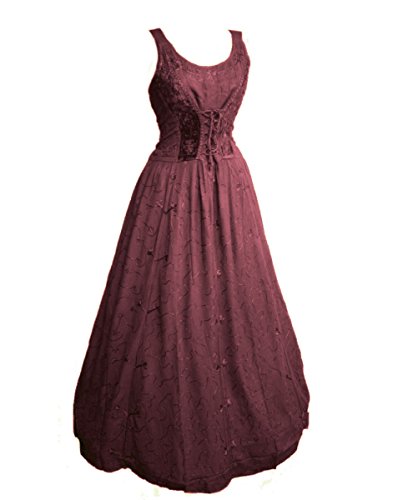 Dark Dreams Gothic Mittelalter LARP Kleid Samt Bestickt mit Schnürung Talisha 36 38 40 42, Farbe:Bordeaux, Größe:S/M von Unbekannt