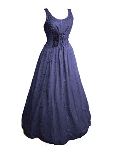 Dark Dreams Gothic Mittelalter LARP Kleid Samt Bestickt mit Schnürung Talisha 36 38 40 42, Farbe:blau, Größe:S/M von Unbekannt