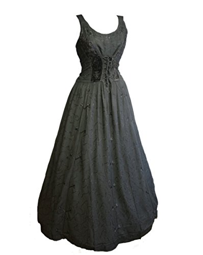 Dark Dreams Gothic Mittelalter LARP Kleid Samt Bestickt mit Schnürung Talisha 36 38 40 42, Farbe:schwarz, Größe:S/M von Unbekannt