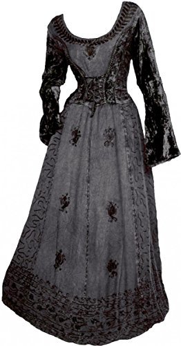 Dark Dreams Gothic Mittelalter LARP Kleid mit Samt Bestickt Schnürung Freyja, Farbe:schwarz, Größe:Freesize von Unbekannt