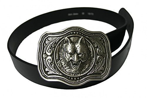Dark Dreams Mittelalter Gothic schwarzer Gürtel Ledergürtel mit Gürtelschnalle böser Wolf altsilber, Länge:80 von Unbekannt