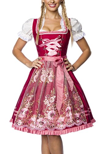 Dirndl Kleid Kostüm mit Schürze Minidirndl mit Stickereien Pailletten und ausgestelltem Rockteil Oktoberfest Dirndl rosa/rot XXL von Unbekannt