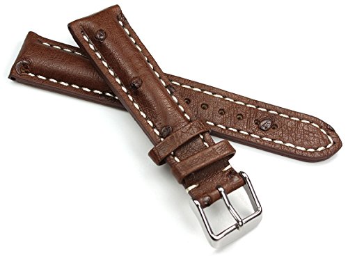 Sulla 20mm Strauß Leder Uhrenarmband braun Weiße Naht von NONAME