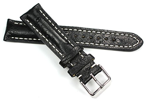 Sulla 24mm Strauß Leder Uhrenarmband schwarz Weiße Naht von NONAME