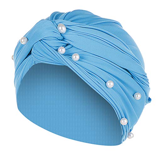 Einfaches Haarband für Männer Turban Cap Ruffle Women Pearl Hat Wrap Muslim Friesen Baseball Caps Haarband für Frauen (Blue, One Size) von Unbekannt