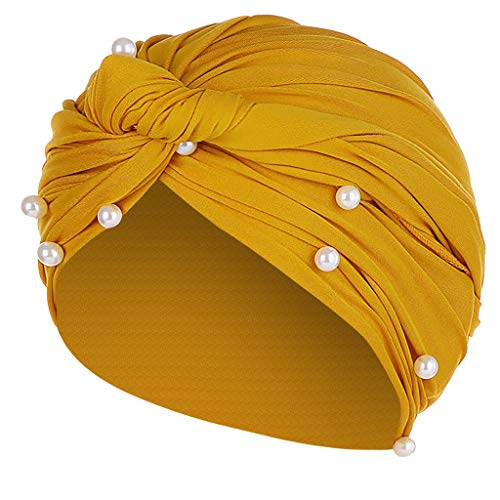 Einfaches Haarband für Männer Turban Cap Ruffle Women Pearl Hat Wrap Muslim Friesen Baseball Caps Haarband für Frauen (Yellow, One Size) von Unbekannt