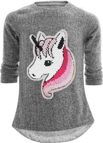 Einhorn Unicorn Pferd Mädchen Kinder Sweatshirt Pullover Wendepailletten Glitzer Bluse Langshirt Pulli (116-122, Einhorn 2 Grau) von Unbekannt