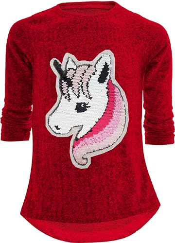 Einhorn Unicorn Pferd Mädchen Kinder Sweatshirt Pullover Wendepailletten Glitzer Bluse Langshirt Pulli (116-122, Pferd 1 Bordo) von Unbekannt