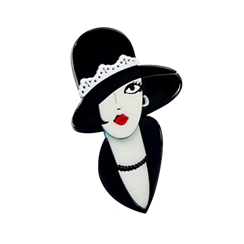 Elegante Damen Brosche mit Hut Schwarz Acryl Pin Brosche Klassisch 6,5 x 4 cm, 6,5 x 4 cm, Acryl von Unbekannt