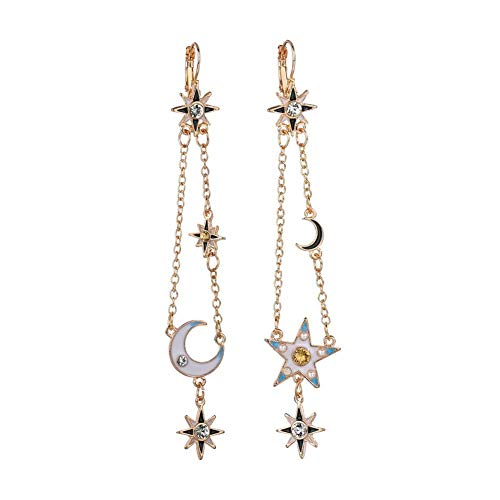 Fashion Damen asymmetrische Strass Star Moon Linear Ohrringe Party Jewelry – Golden New Released, Strass von Unbekannt