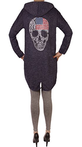 FASHION YOU WANT Damen Cardigan Größe 38/40-48/50 verfügbar Sterne Star Sweatjacke Bolero Strickjacke Become a Star (48/50, Skull USA blau) von FASHION YOU WANT