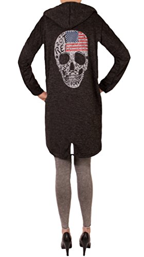 FASHION YOU WANT Damen Cardigan Größe 38/40 bis 48/50 verfügbar offener Cardigan Strickjacke Bolero Poncho Blazer mit Trendmotiv Stern Anker Totenkopf Skull (44/46, Skull USA schwarz) von FASHION YOU WANT