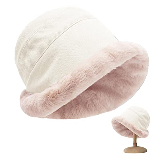 Flauschiger Fischerhut, warmer flauschiger Fischerhut für Frauen, Fischerhut Damen Wollfellhut Mädchen Winterhut Fischerhut Warm Winddichte Kappe, Weiß von Unbekannt