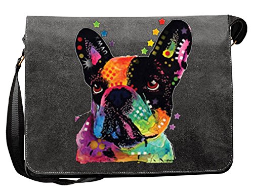 unbekannt Französische Bulldogge Motiv Canvas Tasche - Hunde Umhängetasche : French Bulldog - Freizeittasche Hunde Neon Motiv von Tini - Shirts