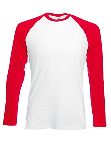 Fruit of the Loom Baseball Langarm ( Longsleeve ) T-Shirt S M L XL XXL Weiss - Rot,XL von Unbekannt