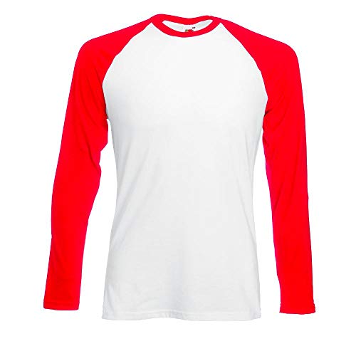 Fruit of the Loom - Kontrast Langarm-Shirt "Baseball Longsleeve T" L,White/Red von Fruit of the Loom