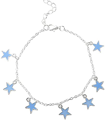 Fußkettchen für Damen, elegant, Strand, leuchtend, blau, Sternanhänger, Fußkettchen, Schmuck, Geschenk von Unbekannt