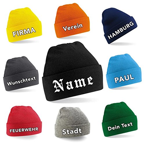 Generic Strickmütze (Beanie) mit Wunschtext Bestickt (hellgrau) von Generic