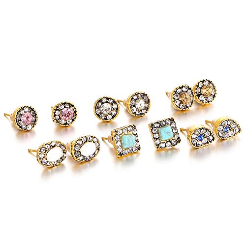 Générique 6 Paar Damen Vintage Strass Türkis Inlated Ohr Ohrstecker Set Schmuck Geschenk Elegant und Beliebte von Unbekannt