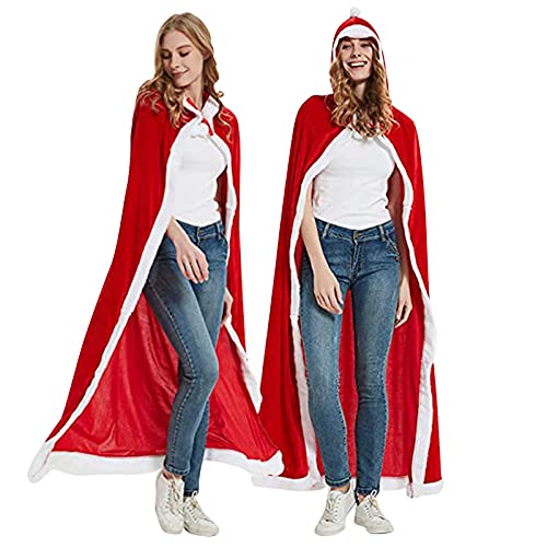 Générique Beheizter Mantel für Damen – Modischer Mantel mit Kapuze Herren Cape Tops, Weihnachtsmantel für Frauen, Wintermantel mit Kapuze, rot, 42 von Unbekannt