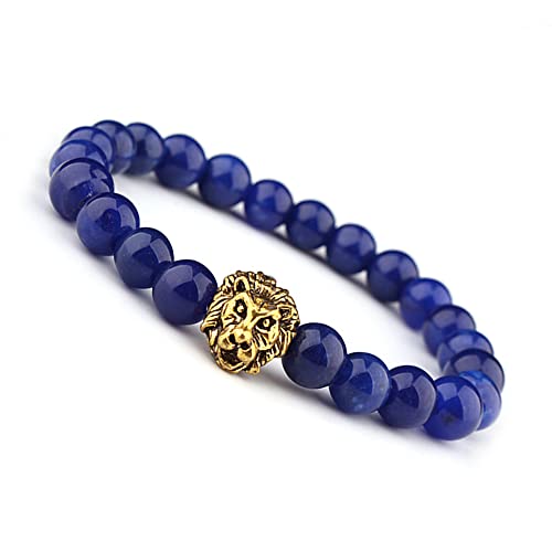 Générique Edelsteinperlen-Armbänder, Löwenkopf-Armband, 8 mm, blauer Lapislazuli-Perlen-Armband, hochwertiger Schmuck für Männer von Unbekannt