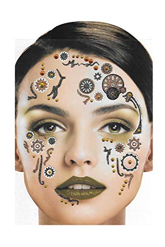 Großes Gesichtstattoo Steampunk Tattoo Karneval Hautaufkleber Sticker Gesicht von Unbekannt