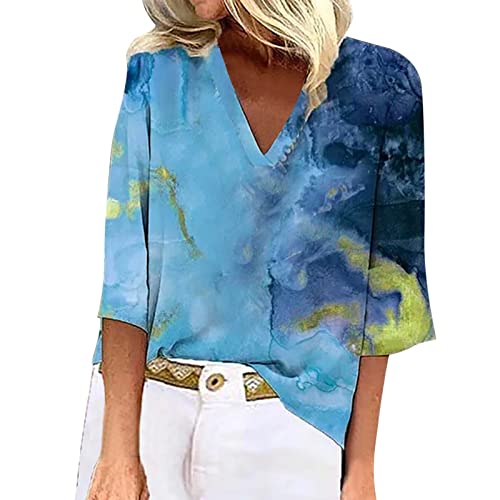 Halbarm Shirt Damen,Damen Oberteile Herbst,Mode Tie Dye Print V-Ausschnitt Halbarm Shirt Bluse Lose Tunika Top,Spitzentops,Tops Mit Blumenmuster,SchöNes T Shirt,Ausgefallene Elegante Blusen,Luftige von Unbekannt