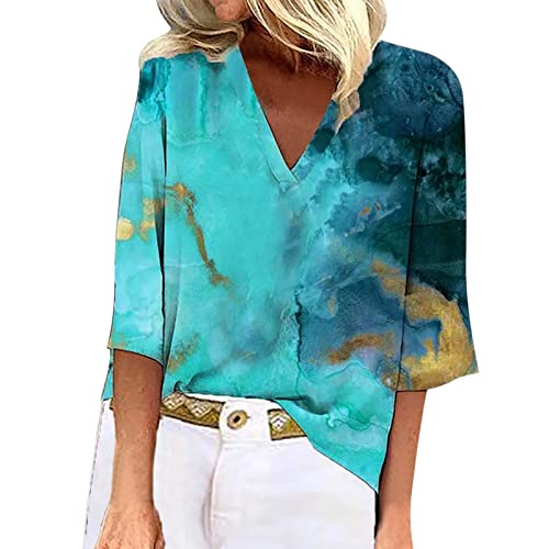 Halbarm Shirt Damen,Damen Oberteile Herbst,Mode Tie Dye Print V-Ausschnitt Halbarm Shirt Bluse Lose Tunika Top,Spitzentops,Tops Mit Blumenmuster,SchöNes T Shirt,Ausgefallene Elegante Blusen,Luftige von Unbekannt