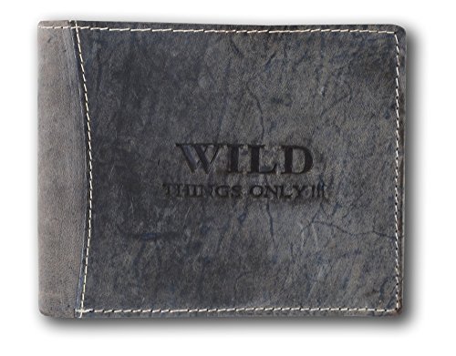 Herren Geldbörse Portemonnaie Geldbeutel Leder WILD Things Only!!! Querformat, Farbe:Blau/Grau von Unbekannt