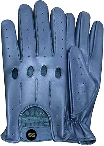 Herren Leder Driving Handschuhe Weiche Hohe Qualität Echtes Leder Kuh Klassische Handschuhe Retro Style Hohe Qualität (M, Blau) von BUSINESS SQUARE BS