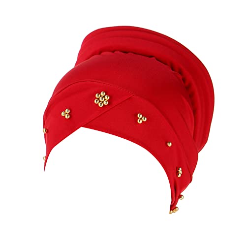 Herren modischer Hut Große, elastische, einfarbige, bequeme, flache Damenmütze, einfarbig, mit Nagelperle, Schwammkappe (Red, One Size) von Unbekannt